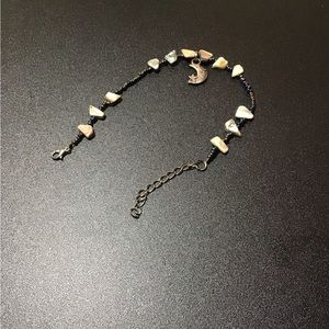 Vintage handmade Earth and bone anklet, Moon Charm, 8 inches